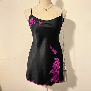 Victoria Secret Black and Purple Satin Slip